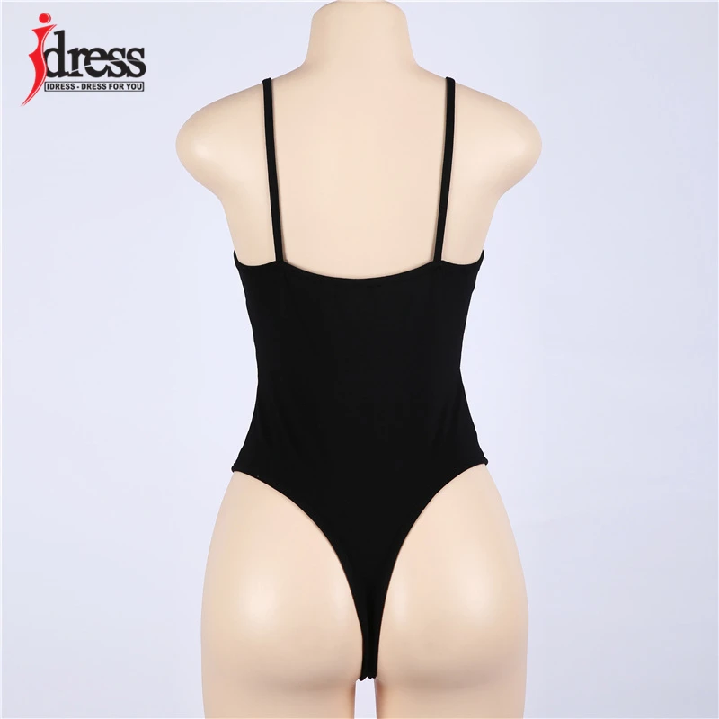 Сексуальный черный Фитнес боди IDress 2019 однотонный облегающий комбинации Женский