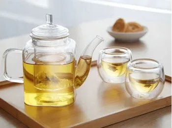 

3pcs/lot hot selling 400ml high temperature resistant square glass teapot with 2pcs 50ml double layer glass tea cup set OL 0124