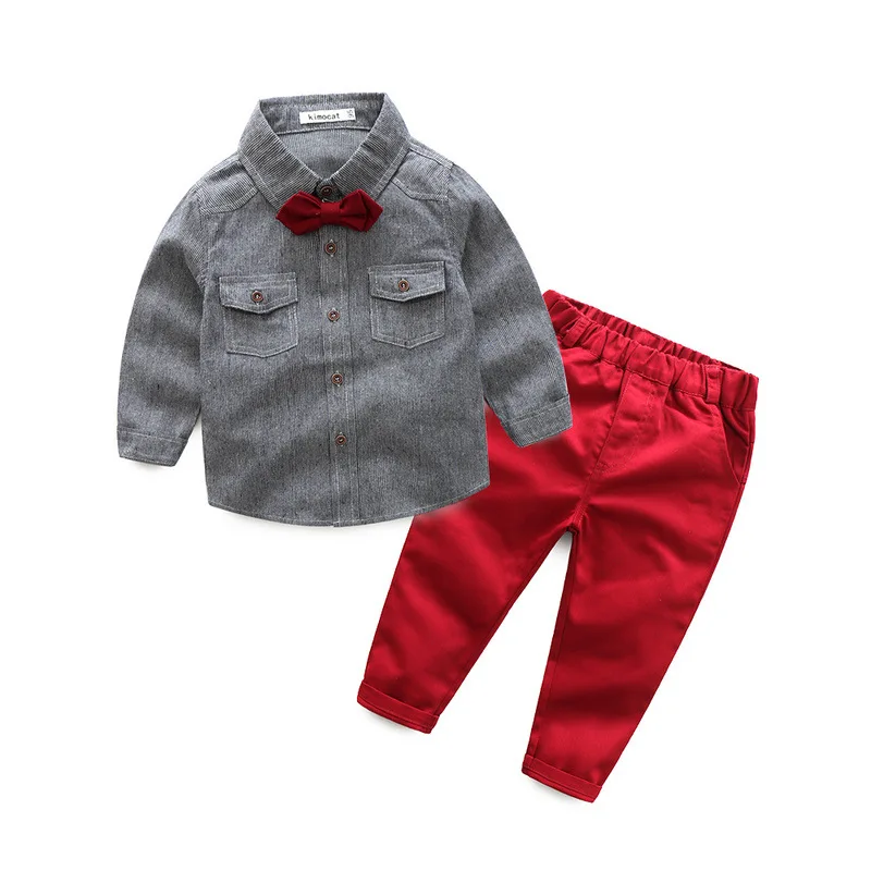 Kimocat/Одежда для маленьких мальчиков комплект одежды для мальчиков из 2 предметов, рубашка+ штаны рубашка с длинными рукавами костюм джентльмена из 2 предметов костюм с галстуком-бабочкой детская одежда
