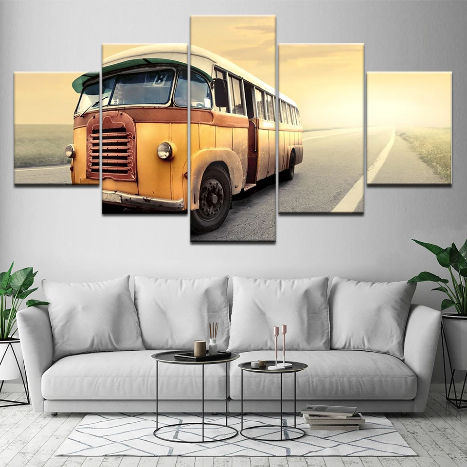 

Modern Home Wall Art Decor Frame Pictures HD Prints 5 Pieces Retro Bus Transportation Bus Car Painting On Canvas Poster Artwork