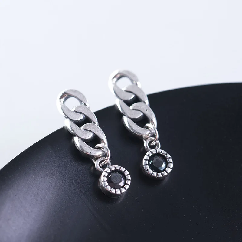 black zircon silver earrings woman High quality S925 silver jewelry vintage stud earrings for women gift weave earring