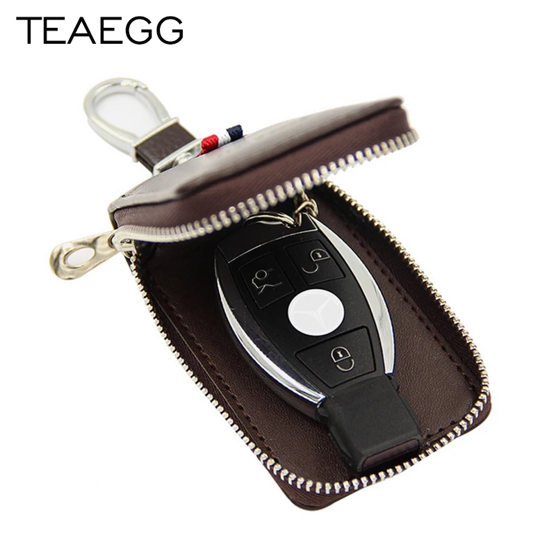 

TEAEGG Leather Car Key Wallets Men Key Holder Housekeeper Keys Women Keychain Covers Zipper Key Case Bag Unisex Pouch Purse