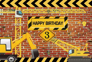 

Birthday Party photography backdrop Construction Banner Decor Brick Wall Backdrop Dump Truck Boy photo studio customized props