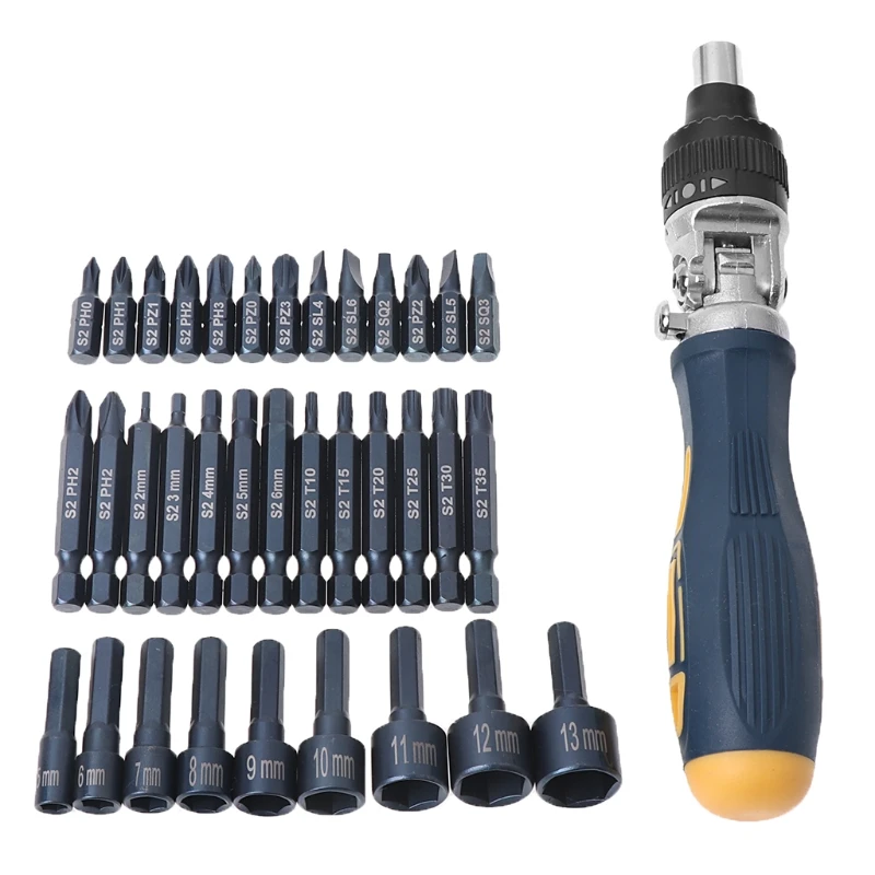 

36 In 1 Set Screwdriver Phillips Torx Hex Bit Kit Ratcheting Handle Repair Tools Box Package