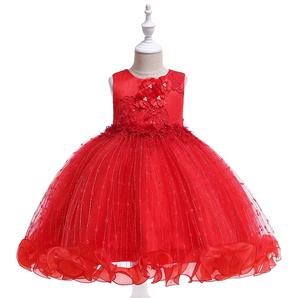 Lush Бисер Детские платья для девочек цветочные аппликации Праздничное платье для девочек Вышивка Свадебное бальное платье, платье принцессы Vestido для девочек - Цвет: L5101RE