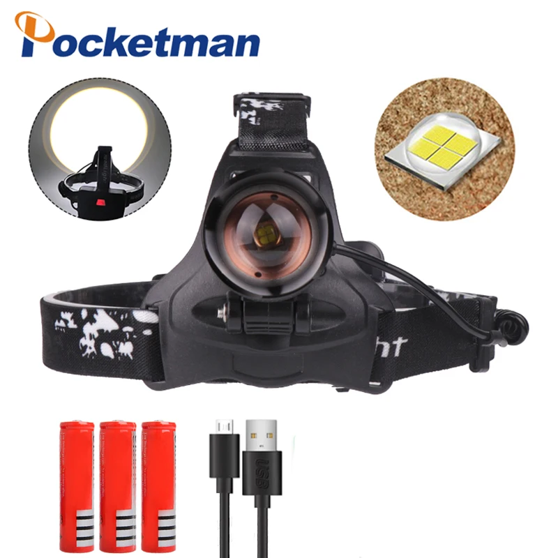 cheap XHP70 Headlight 40000lm powerful Led headlamp zoom Lantern usb rechargable flashlight torch Head light for 3*18650 battery