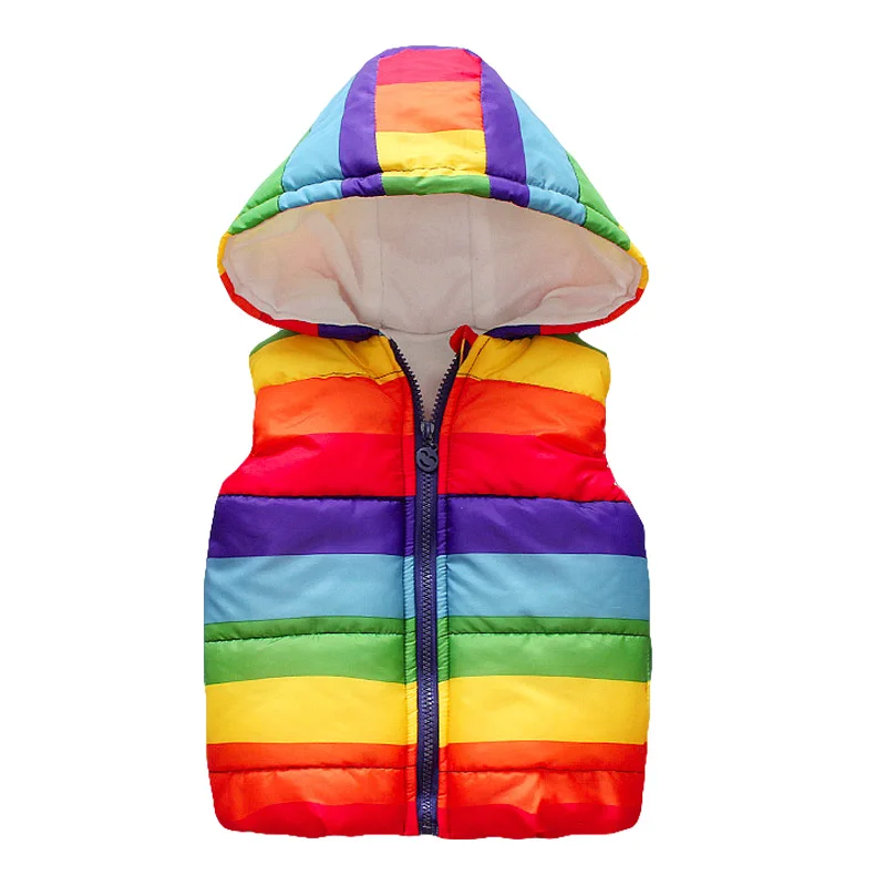 

Autumn Boy Vests Jacket Kids Clothes Rainbow Striped Fashion Children Clothing Girl Hooded Waistcoat Casual Baby Boys Outwear