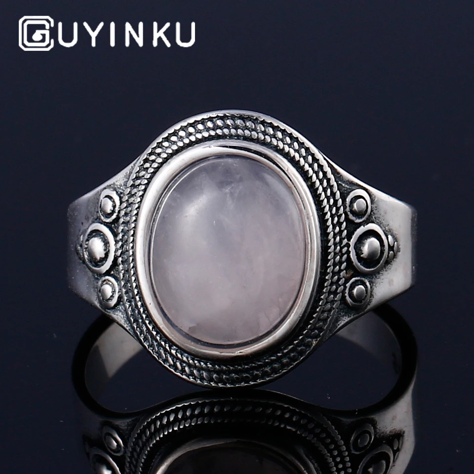 

GUYINKU Natural Rose Quartz Rings 925 Sterling Silver Gemstone Rings For Women Mother's Day Gift June Birthstone Can Customize