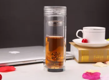 

1PC 300ml Insulated Glass Water Bottle With Stainless Steel With Tea Infuser leakproof Car Gift glass Bottles KD 1472