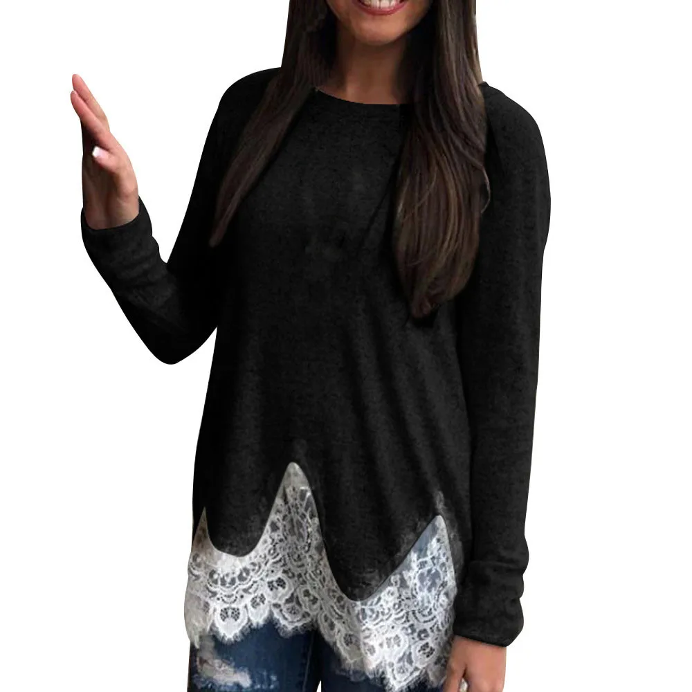 

vetement femme 2018 Womens Lady Winter Long Sleeve Solid Lace Shirts Tunic Casual Blouse Tops camisa feminina womens clothing