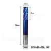 1pc 1-12mm HRC 50 Carbide End Mill 4 Flutes CNC Router Bit Nano Blue Coated Spiral Engraving Bit End Milling Cutter - Длина режущей кромки: 10XD10X25X75L