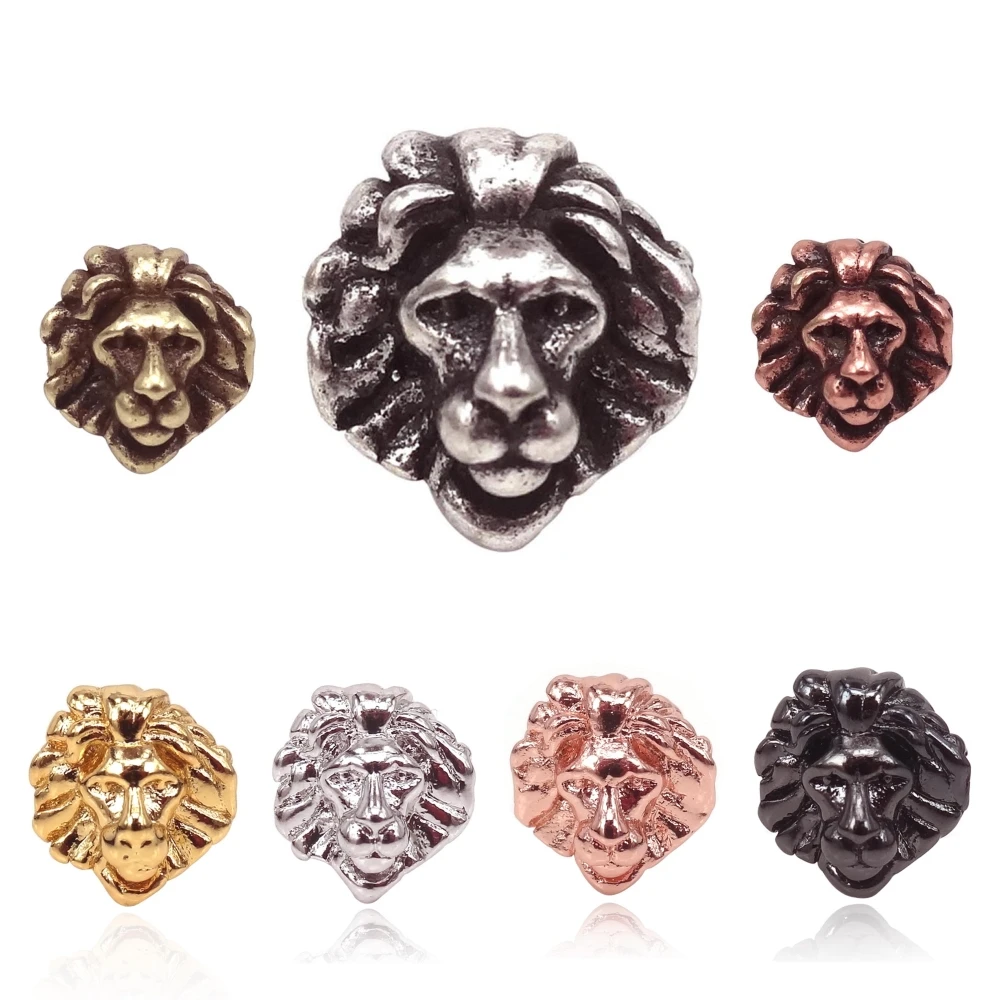 

3D DIY Lion Head Bead,Tibetan Silver/Silver/Gold Color Lion Leo Charm Beads For Mens Bracelets DIY Jewelry Findings Beads 10Pcs