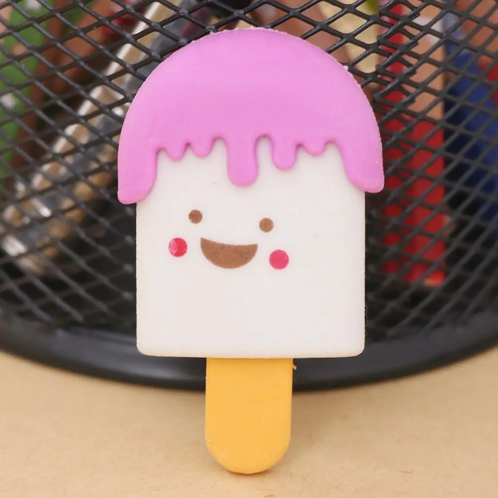 High Quality Kawaii Eraser Ice Cream Eraser Smile Face Erasers Rubber