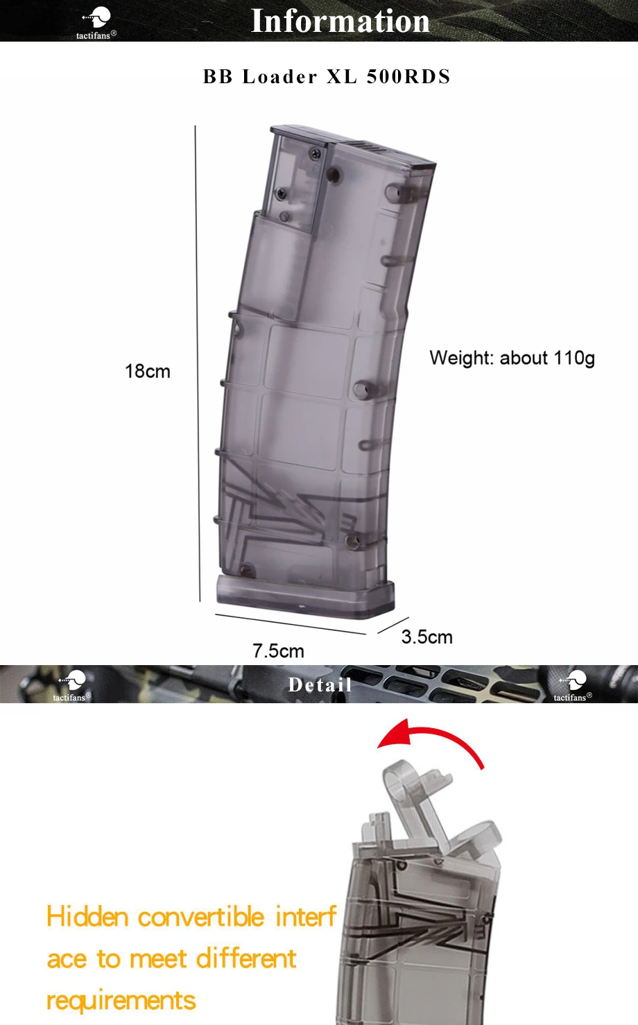 TACTIFANS страйкбол красочные BB погрузчик XL 500RDS 6 мм Скорость Loadrer ультра большой емкости для M4/M16 G36 AK большинство маг