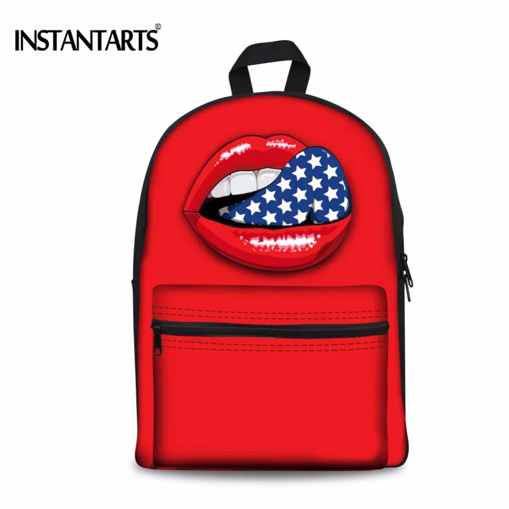 INSTANTARTS 3D Red Lips Printing Backpacks for Teenagers Girls Casual Women Canvas Rucksacks Cute Children Book