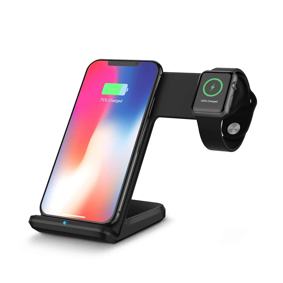 QI 2 in 1 Wireless Charger Stand For Iphone 8 Iphone X Apple Watch 2.0 3.0 QC 2.0 QC 3.0 10W Wireless Charger For Samsung S8 S9  (1)
