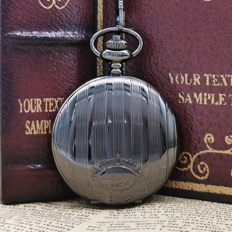 

Luxury Creative Black Unisex Quartz Steampunk Pocket Watch Women Man Necklace Pendant with Chain Gifts reloj de bolsillo