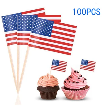 

100pcs US/UK Flag Picks American Flag Food Toothpicks Cupcake Cocktail Fruit Sticks Party Christmas Decoration Cake Tools