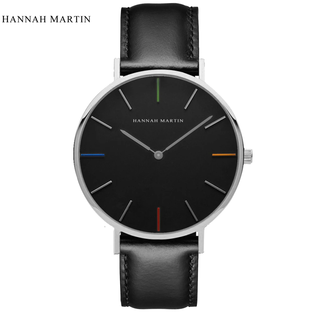 Hannah Martin часы Лидирующий бренд Мужские Женские часы кожаный ремешок Роскошные повседневные женские часы мужские Brife Relojes - Цвет: black 3