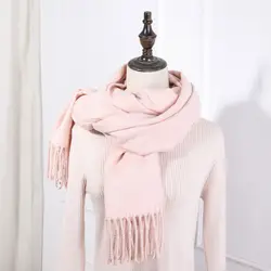 Новый толстый теплый зимний женский шарф с подвеской в полоску мягкие розовые шарфы клетчатые кашемировые шарфы однотонные шали 2019