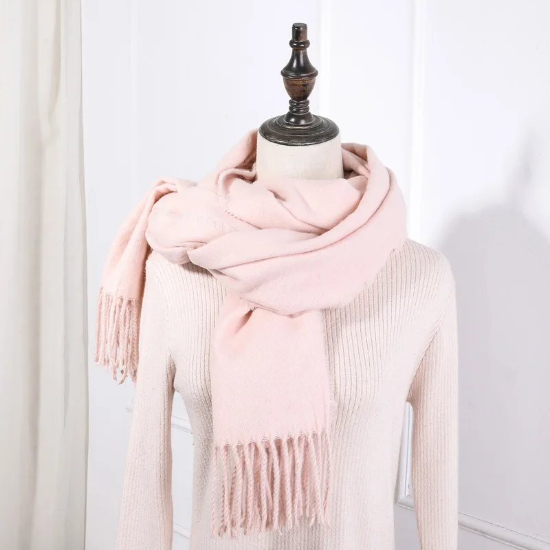 

New Thick Warm Winter Scarf Women Tassel Striped Soft Pink Scarves Plaid Cashmere Scarves Solid Shawls 2019