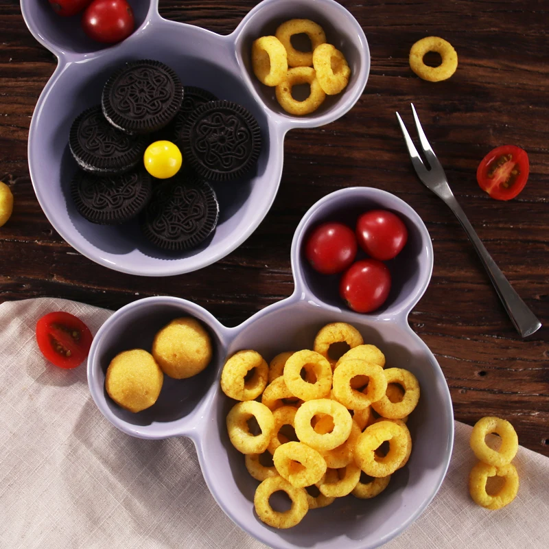 Керамическая тарелка с милым рисунком Микки и Минни, сервировочное блюдо, Детская обеденная тарелка, фарфоровый поднос для еды, миска-контейнер, посуда