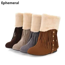 Дамская мода Большие размеры(3-11) с бахромой и заклепками высокое увеличенный каблук низкие зимние ботинки обувь на танкетке для верховой езды. казаки чёрный; коричневый