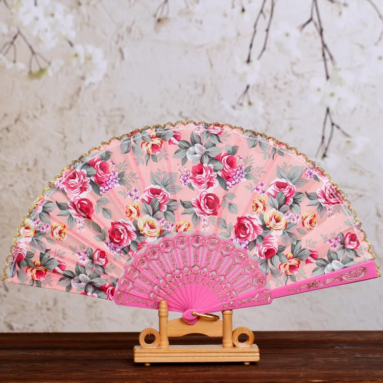 European rose lace hand fan Spanish folding fan dance props party