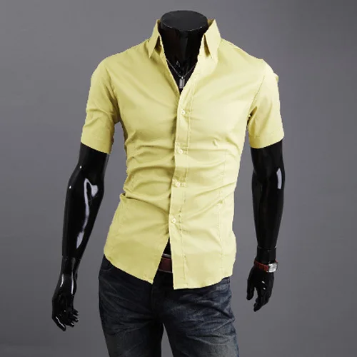 Летний стиль Новое поступление мужская рубашка с коротким рукавом Повседневная тонкая летняя рубашка с острым воротником деловая рубашка camisa masculina - Цвет: Yellow