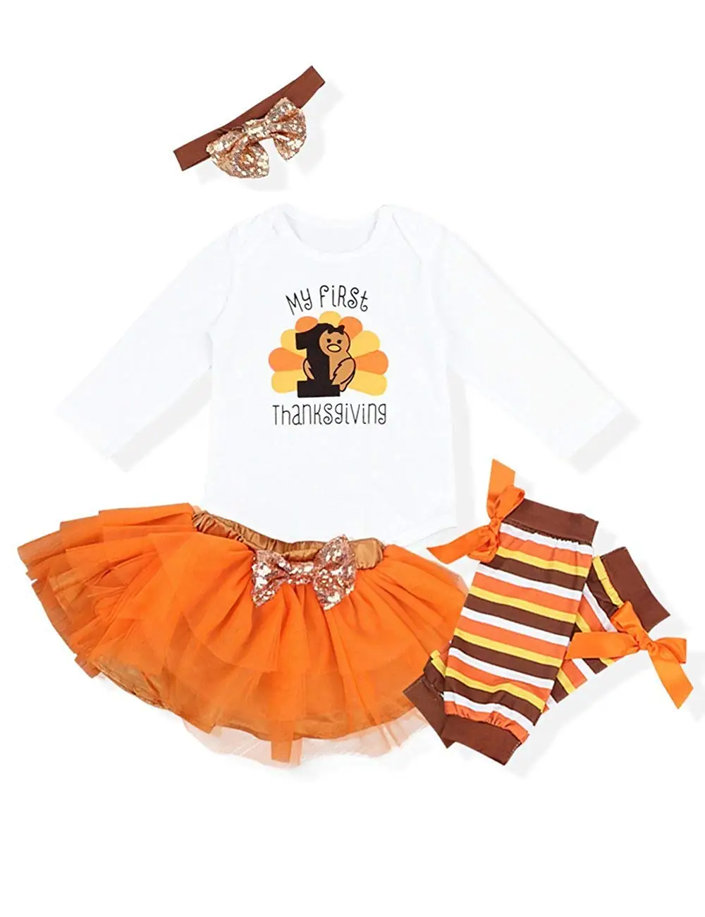 

Oklady Okgirl Baby Girl My First Thanksgiving Outfits Sets Letter Romper Orange Short Skirt Bodysuit with Headband Clothes Set