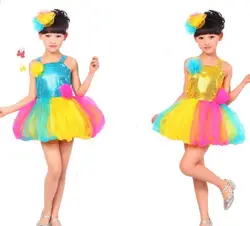 2019 новый детский танцевальный костюм Красочное платье Дети Джаз Хип-хоп блесток юбка, сценический костюм девушки Туту Юбки Одежда команды