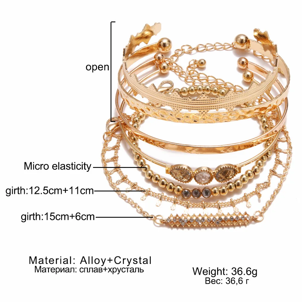 Bohemian Bracelets& Bangles Set Gold Bead Charm Bracelet For Women Rhinestone Crystal Bracelet Pulseras Mujer Bijoux Femme