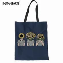 INSTANTARTS забавная Льняная сумка-тоут с рисунком подсолнуха, Женская Повседневная Большая Холщовая Сумка для покупок, женские дорожные сумки через плечо