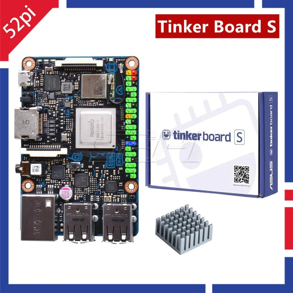 

52Pi Agent! Official ASUS SBC Tinker Board S RK3288 SoC Onboard 16GB eMMC, 1.8GHz Quad Core CPU 600MHz Mali-T764 GPU, 2GB LPDDR3