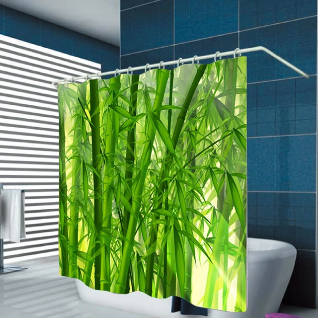 Urijk Digital Green Bamboo Print Hook Waterproof Shower Curtain Urijk Digital Green Bamboo Print Hook Waterproof Shower Curtain For Bathroom Home Decoration Polyester