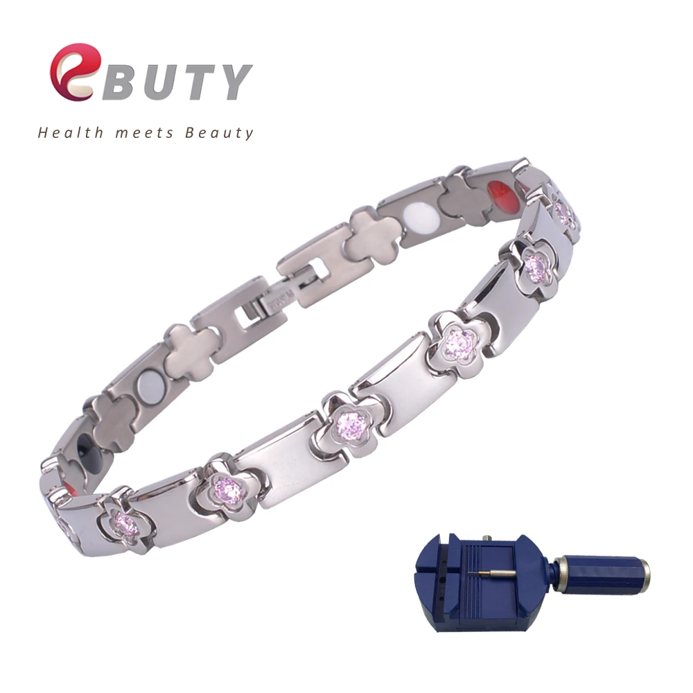 EBUTY новейший браслет из титана для женщин с кристаллами CZ магнитные целебные ювелирные браслеты браслет с коробкой