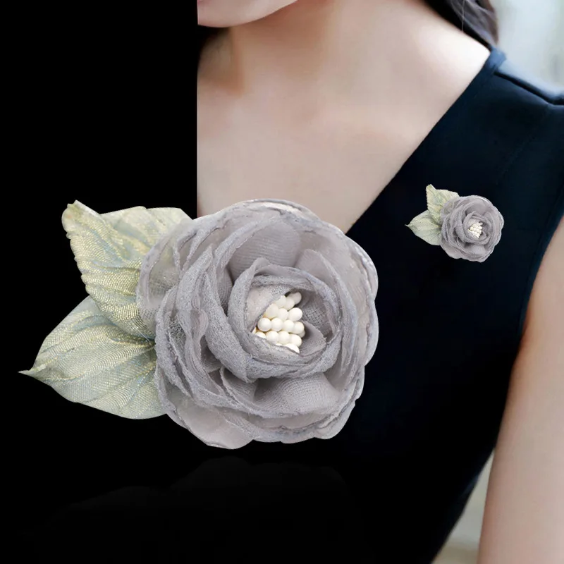 Корейский модная ткань ручной работы Камелия броши для Женская бутоньерка Шелковый цветок нагрудные булавки значок шарф пряжки костюмы