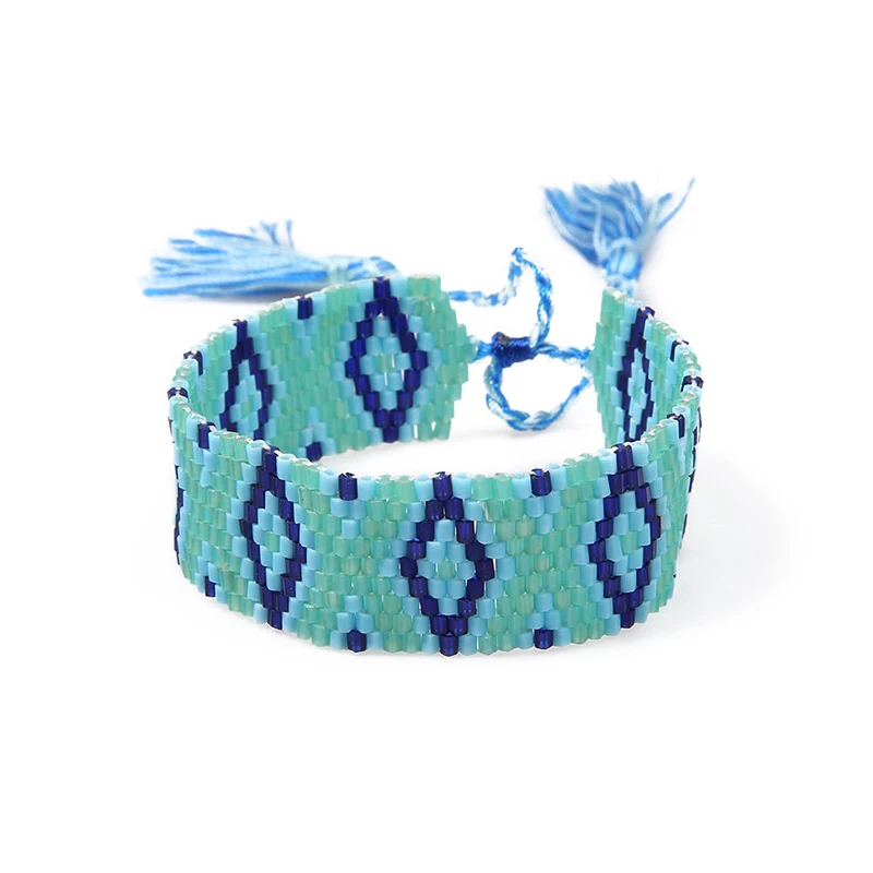 Rttooas Мода 2 см ширина женские браслеты Миюки бусины ювелирные изделия этнический узор геометрические браслеты в стиле бохо женские кисточки тканые - Окраска металла: M-B0049-04