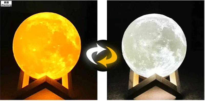 Перезаряжаемые 3D печать Луны лампы 2 Цвет изменить сенсорный переключатель Спальня книжный шкаф СВЕТОДИОДНЫЙ ночник Домашний Декор