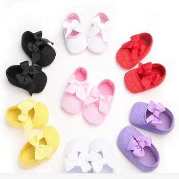

First Walkers Sneakers solid colour Bowknot Baby Girl Lace Shoes Toddler Anti-Slip First Walker Simple Baby Shoes