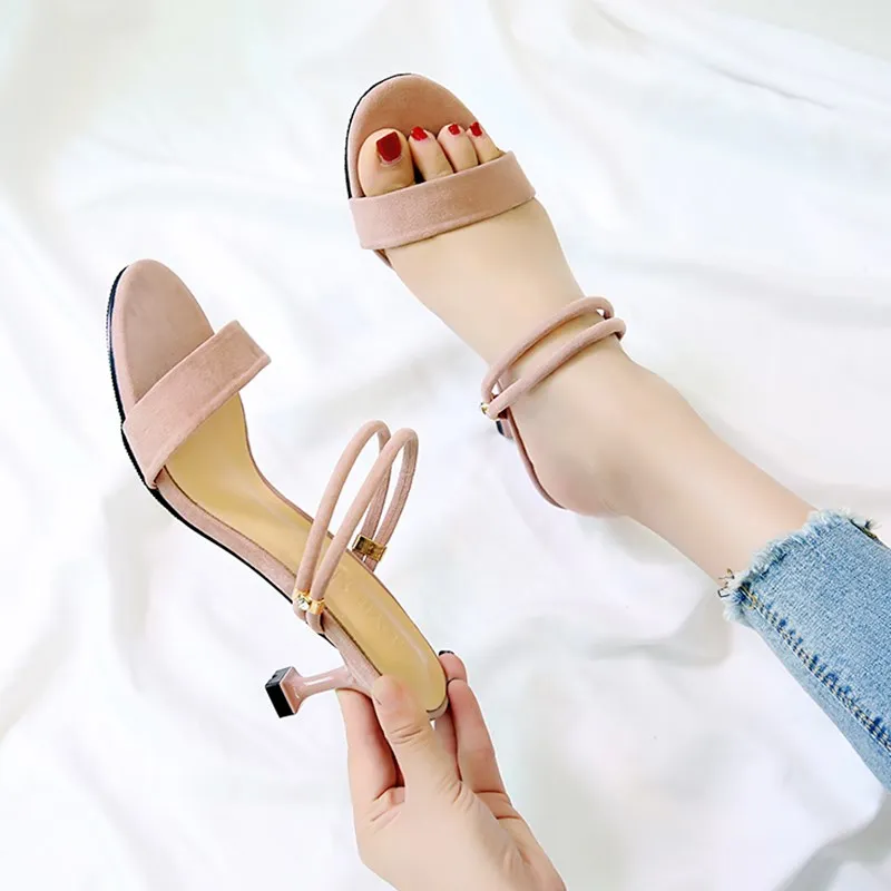 

High Heel Sandals Female 2018 New Hundred Lap One Word Buckle Belt Two Wear Cool Tow Women Fine Heel Shoes