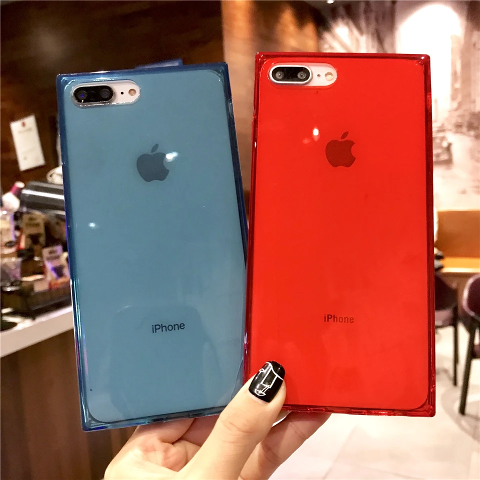 Square TPU Silicone Case For iPhone 7 Plus Candy Color Soft Phone Back Cases X 6 6s XS MAX XR Cover Coque |