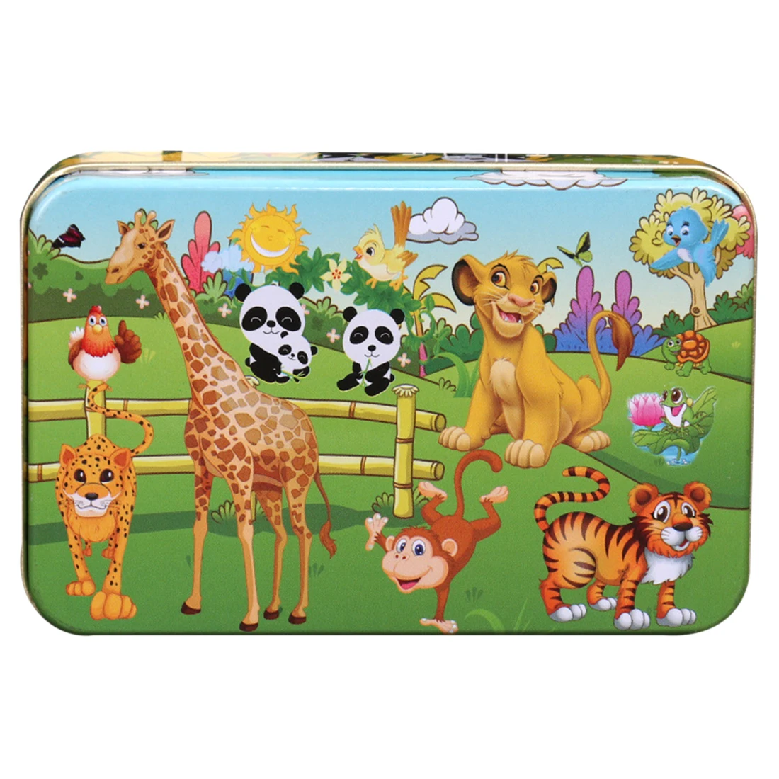 

60Pcs Wooden Jigsaw Puzzle with Iron Box Children Development Education Toy Animal Paradise wooden puzzles toys - Pattern Rondom