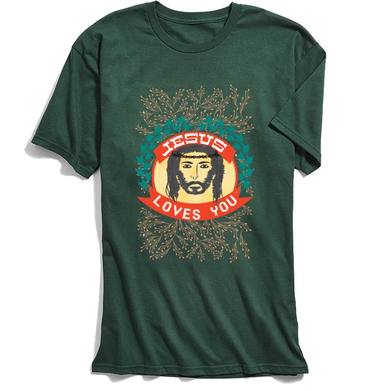 Jesus Loves You 100% Cotton T Shirts for Students Short Sleeve comfortable Tees Brand Father Day Round Collar Tops Shirt Camisa Jesus Loves You dark