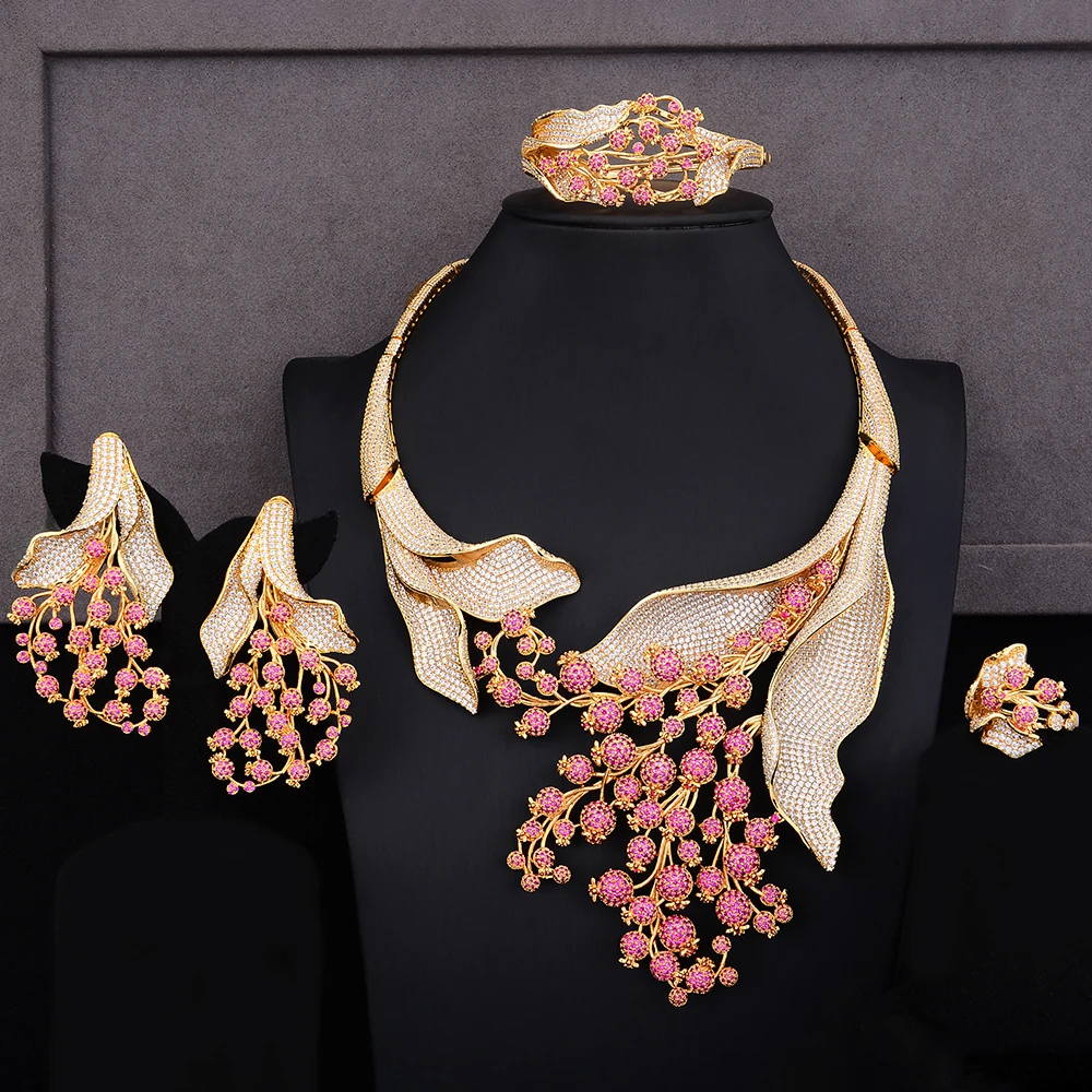 SISCATHY Charms Wedding Jewelry Sets Making For Women Statement Flower Necklace Earrings Bangle Ring Accessories | Украшения и