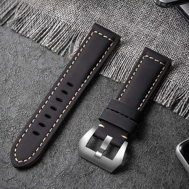 Ремешок Carouse 22 мм 20 мм ручной работы из воловьей кожи для samsung Galaxy Watch Active 42 мм 46 мм gear sport S2 S3 классический ремешок для huawei GT 2 - Цвет ремешка: Silver-Black