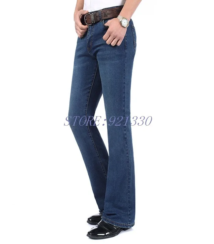 Мужские осенние джинсы из тонкой ткани, мужские повседневные деловые джинсовые брюки со средней талией, расклешенные брюки, большие размеры 27-38