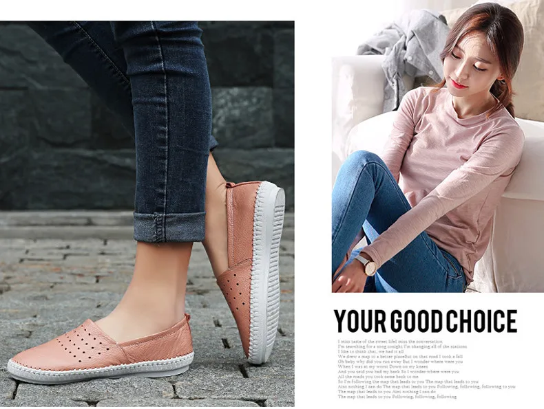 2019 Summer women flats genuine leather ballet flats shoes ladies cutout slip on tenis feminino loafers slipony shoes  (7)