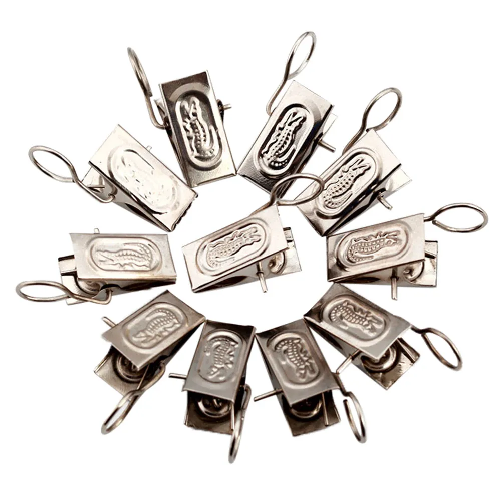 20 Pcs Metal Stainless Steel Window Shower Curtain Rod Clip Rings