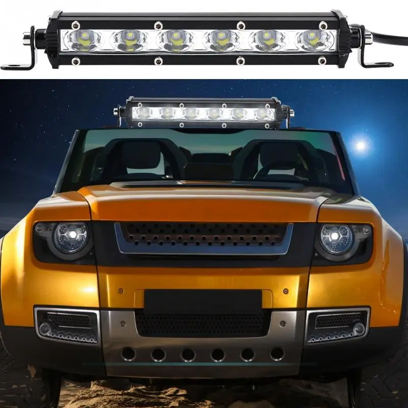 7inch 6 LED 30W 6000LM Car Work Light Strip Bar Roof Driving Spot Flood